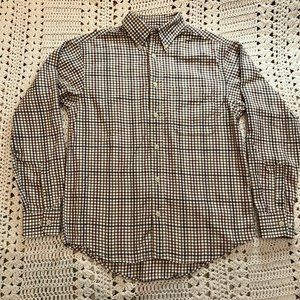 Roundtree & Yorke Tan/Brown/Burgundy/Green Plaid Cotton Button Down Shirt Sz Sm